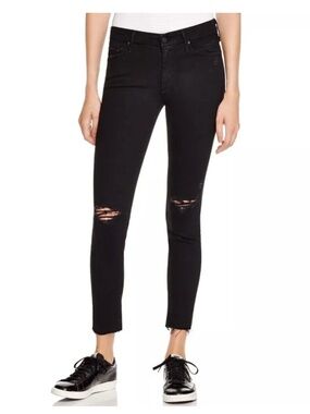 MOTHER Looker Ankle Fray Guilty As Sin Black Jeans Size 26